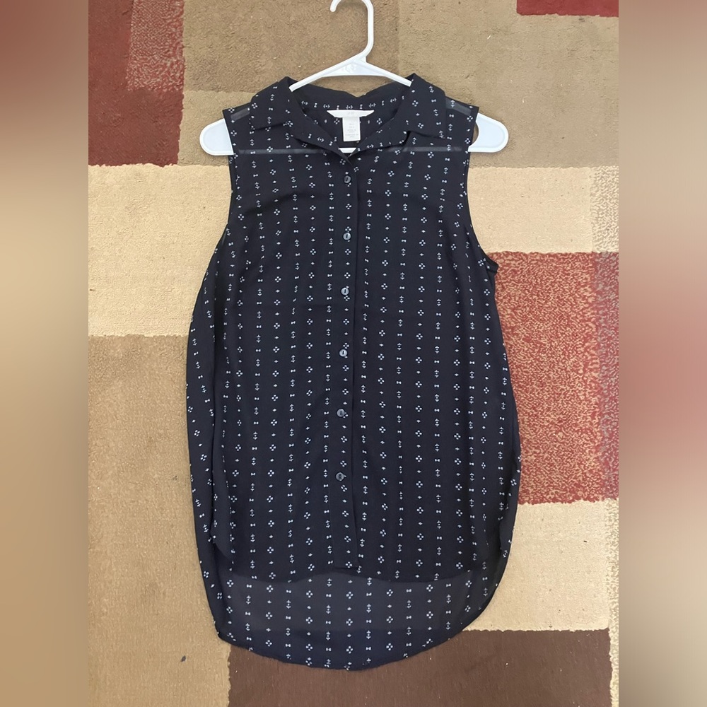 H&M Dark Blue Collared Sleeveless Shirt Size 2